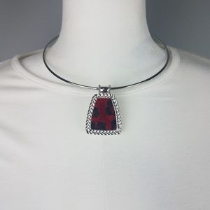 Red/Black/Silver Wire Necklace with Earrings